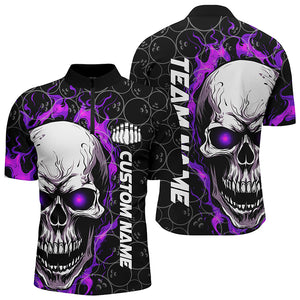 Custom Flaming Skull Team Bowling Shirts For Men, Halloween Bowling Jerseys | Purple IPHW5181