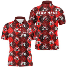 Load image into Gallery viewer, Red Argyle Pattern Custom Christmas Bowling Shirts For Men, Team Bowling Uniform Xmas Outfit IPHW7330