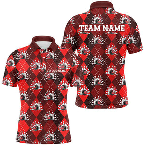 Red Argyle Pattern Custom Christmas Bowling Shirts For Men, Team Bowling Uniform Xmas Outfit IPHW7330