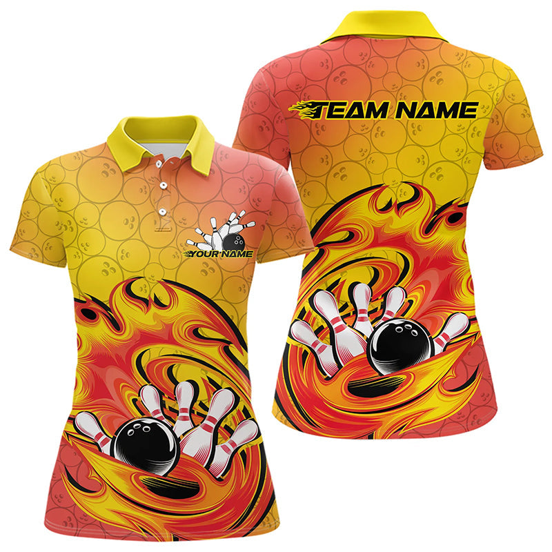 Custom Flame Bowling Polo Shirts For Women, Bowling Team Shirt Bowler Uniform IPHW8068