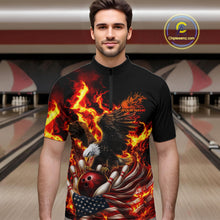 Load image into Gallery viewer, Custom Patriotic Fire Flame Eagle Men Bowling Team Shirt, Firefighter Bowling Shirt IPHW10201