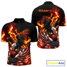 Load image into Gallery viewer, Custom Patriotic Fire Flame Eagle Men Bowling Team Shirt, Firefighter Bowling Shirt IPHW10201
