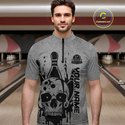 Custom American Flag Skull Bowling Shirts For Men, Patriotic Team Bowling Jerseys IPHW5846