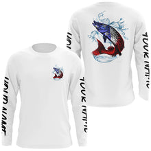 Load image into Gallery viewer, Personalized American Flag Northern Pike Fishing Shirts, Patriotic Pike Long Sleeve Fishing Shirts IPHW6275