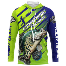 Load image into Gallery viewer, Crappie Fishing Custom Long Sleeve Tournament Shirts, Green And Blue Crappie Fishing Jerseys IPHW6280