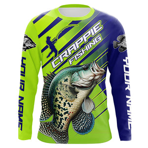 Crappie Fishing Custom Long Sleeve Tournament Shirts, Green And Blue Crappie Fishing Jerseys IPHW6280