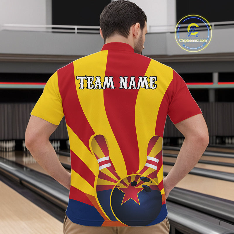 Custom Arizona State Flag Bowling Team Quarter-Zip Shirts For Men, Bowling League Shirt IPHW9266