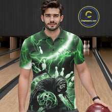 Load image into Gallery viewer, Custom Green Thunder Lightning Grim Reaper Bowling Men Polo Shirt, Halloween Bowling Outfit IPHW9800