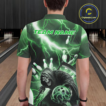 Load image into Gallery viewer, Custom Green Thunder Lightning Grim Reaper Bowling Men Polo Shirt, Halloween Bowling Outfit IPHW9800