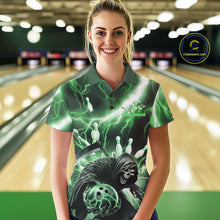 Load image into Gallery viewer, Custom Green Thunder Lightning Grim Reaper Bowling Women Polo Shirt, Halloween Outfit IPHW9800