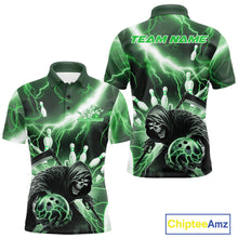 Load image into Gallery viewer, Custom Green Thunder Lightning Grim Reaper Bowling Men Polo Shirt, Halloween Bowling Outfit IPHW9800