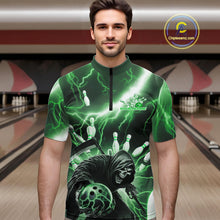 Load image into Gallery viewer, Custom Green Thunder Lightning Grim Reaper Bowling Men Quarter-Zip Shirt, Halloween Outfit IPHW9800