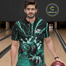 Load image into Gallery viewer, Custom Black And Green Lightning Grim Reaper Bowling Men Polo Shirt, Halloween Outfit IPHW9807
