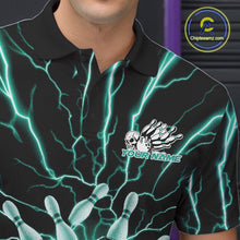 Load image into Gallery viewer, Custom Black And Green Lightning Grim Reaper Bowling Men Polo Shirt, Halloween Outfit IPHW9807