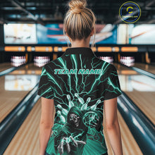 Load image into Gallery viewer, Custom Black And Green Lightning Grim Reaper Bowling Women Polo Shirt, Halloween Outfit IPHW9807