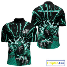Load image into Gallery viewer, Custom Black And Green Lightning Grim Reaper Bowling Men Quarter-Zip Shirt, Halloween Outfit IPHW9807