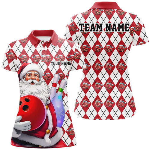 White And Red Bowling Argyle Pattern Custom Christmas Santa Bowling Team Shirts For Women IPHW7846