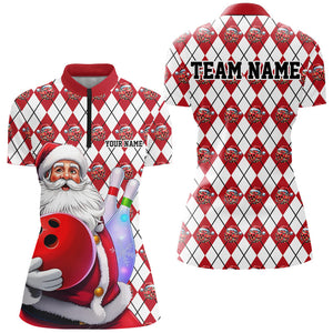 White And Red Bowling Argyle Pattern Custom Christmas Santa Bowling Team Shirts For Women IPHW7846