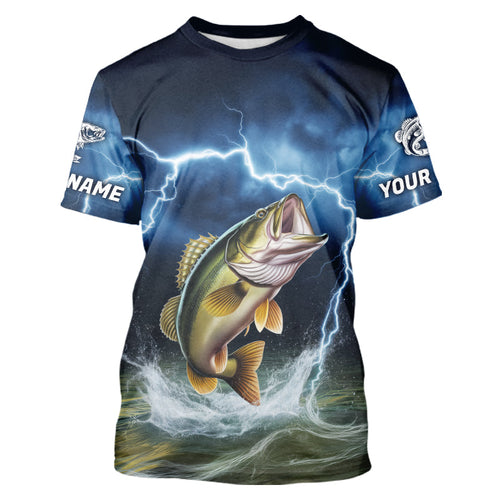 Blue Thunder Lightning Custom Largemouth Bass Fishing Long Sleeve Tournament Fishing Shirts IPHW8080