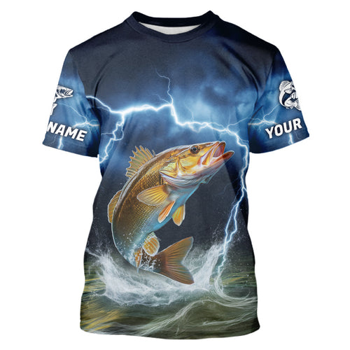 Blue Thunder Lightning Custom Walleye Fishing Long Sleeve Tournament Fishing Shirts IPHW8081