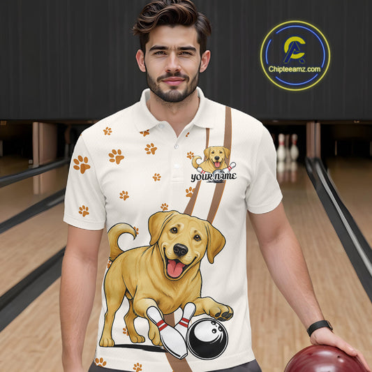 Custom Funny Labrador Retriever Dog Men Bowling Team Shirt, Dog Lovers Bowling Uniform IPHW10208