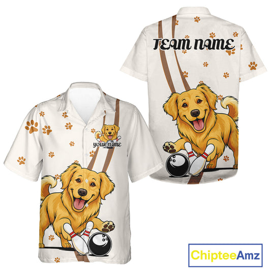 Custom Funny Golden Retriever Dog Men And Women Bowling Team Shirt, Dog Lovers Bowling Uniform IPHW10209