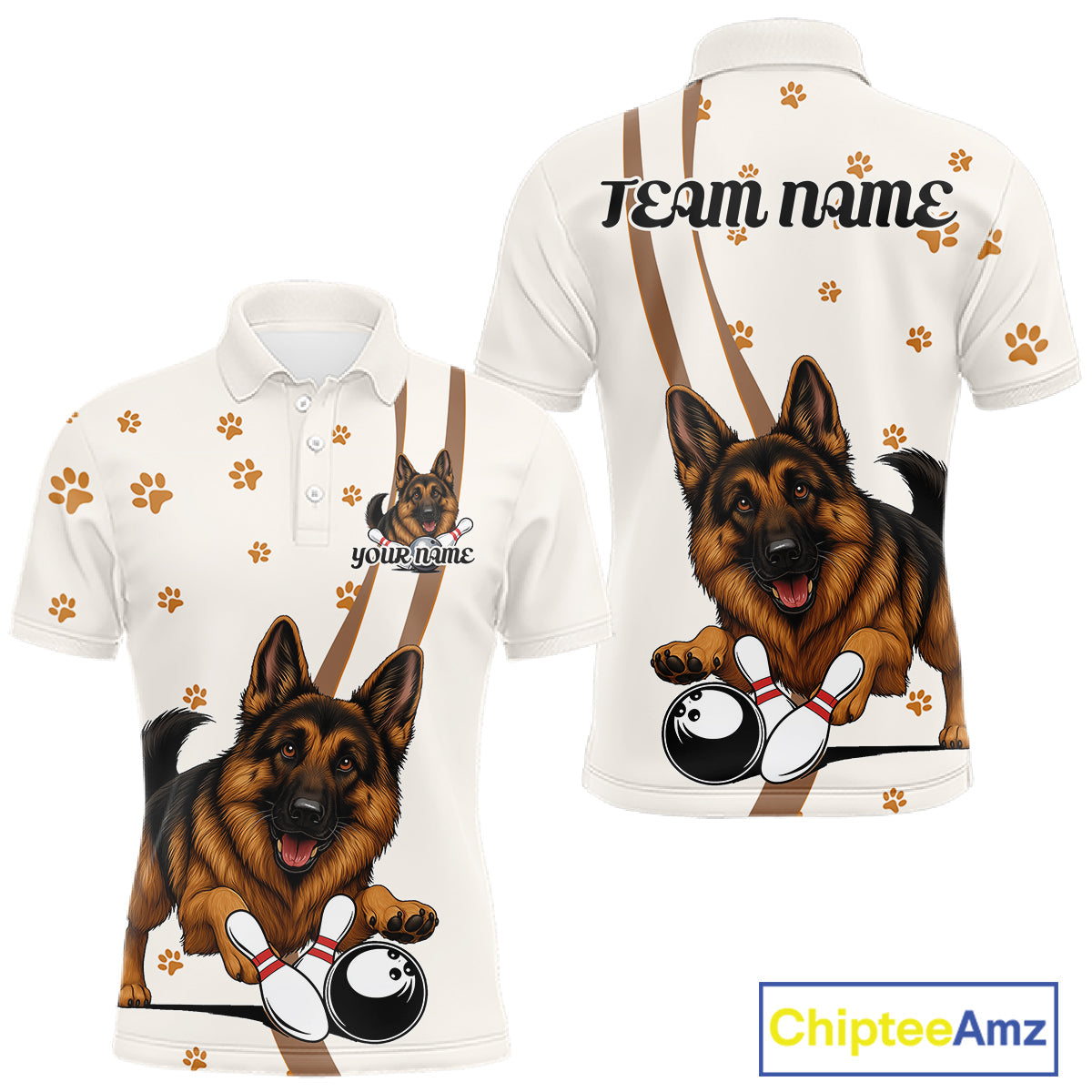 Custom Funny German Shepherd Dog Men Bowling Team Shirt, Dog Lovers Bowling Uniform IPHW10210