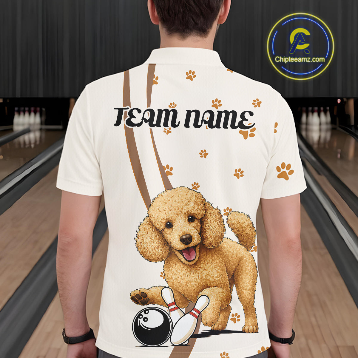 Custom Funny Poodle Dog Men Bowling Team Shirt, Dog Lovers Bowling Uniform IPHW10211