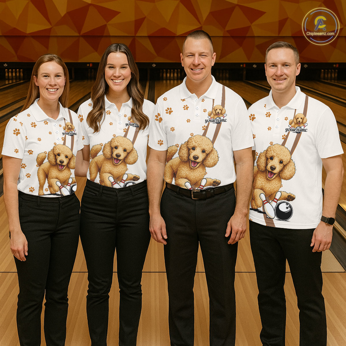 Custom Funny Poodle Dog Men Bowling Team Shirt, Dog Lovers Bowling Uniform IPHW10211