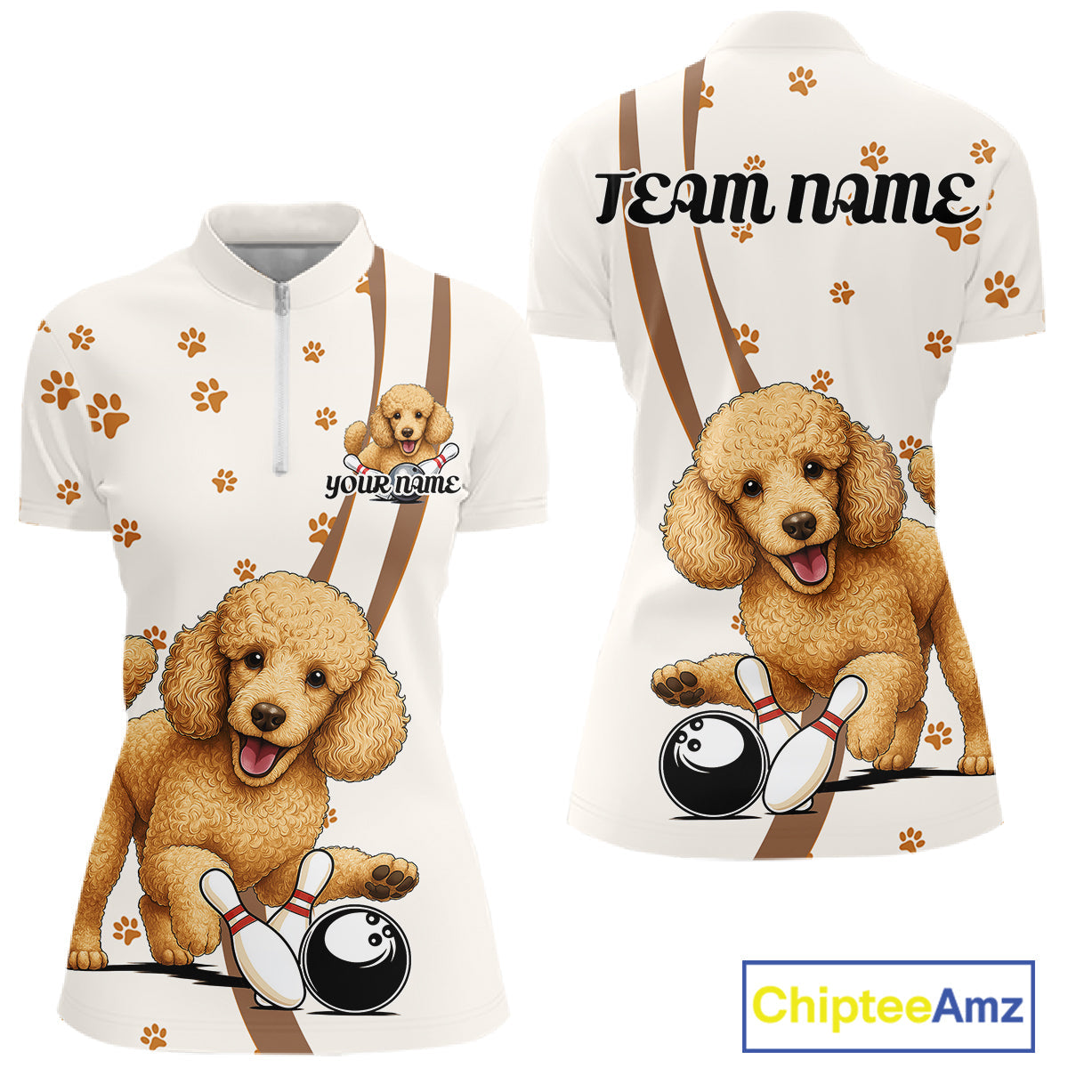 Custom Funny Poodle Dog Women Bowling Team Shirt, Dog Lovers Bowling Uniform IPHW10211