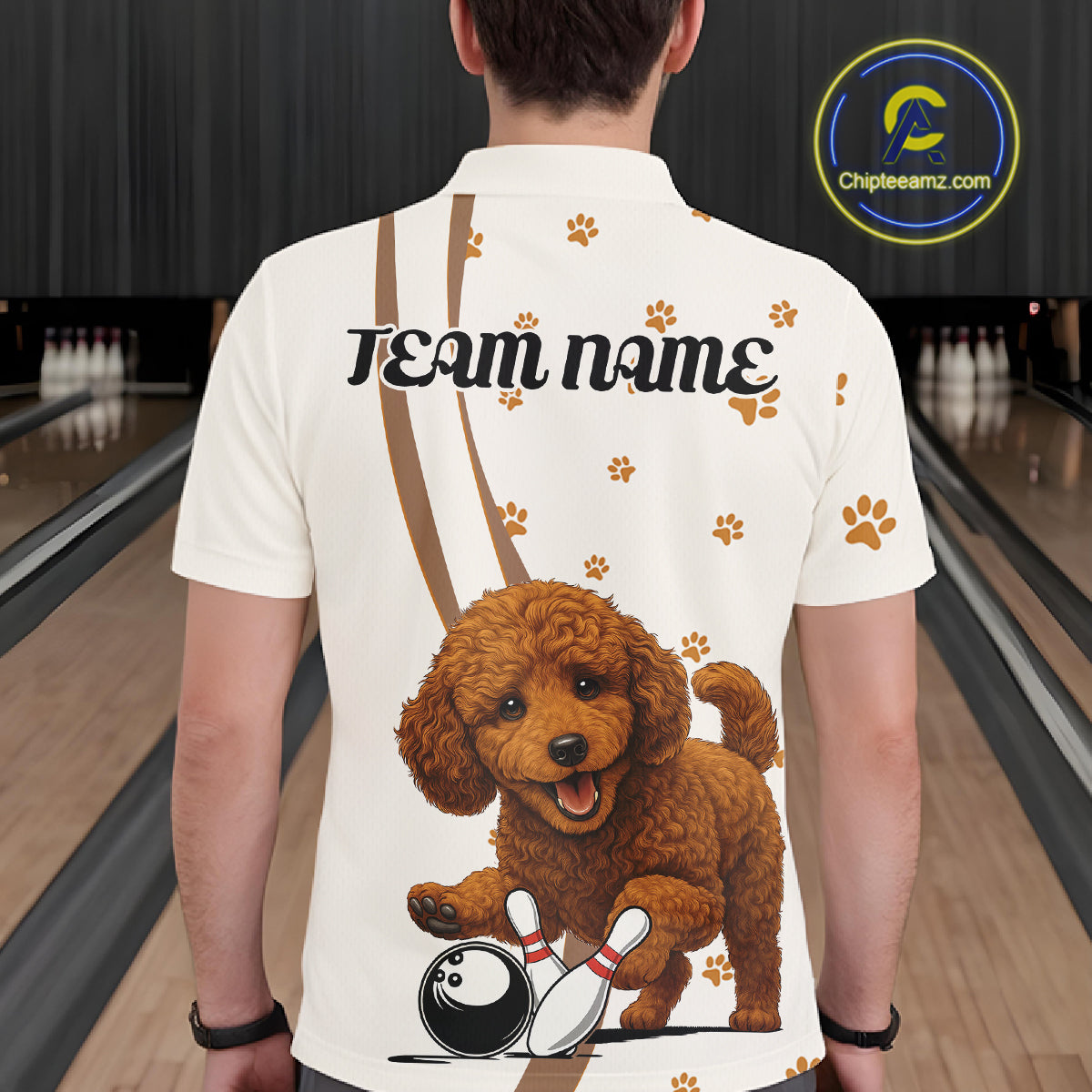 Custom Funny Poodle Dog Men Bowling Team Shirt, Dog Lovers Bowling Uniform IPHW10212