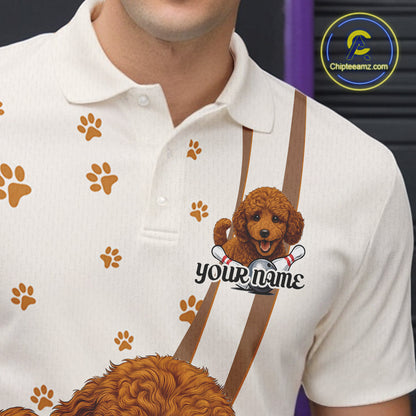 Custom Funny Poodle Dog Men Bowling Team Shirt, Dog Lovers Bowling Uniform IPHW10212