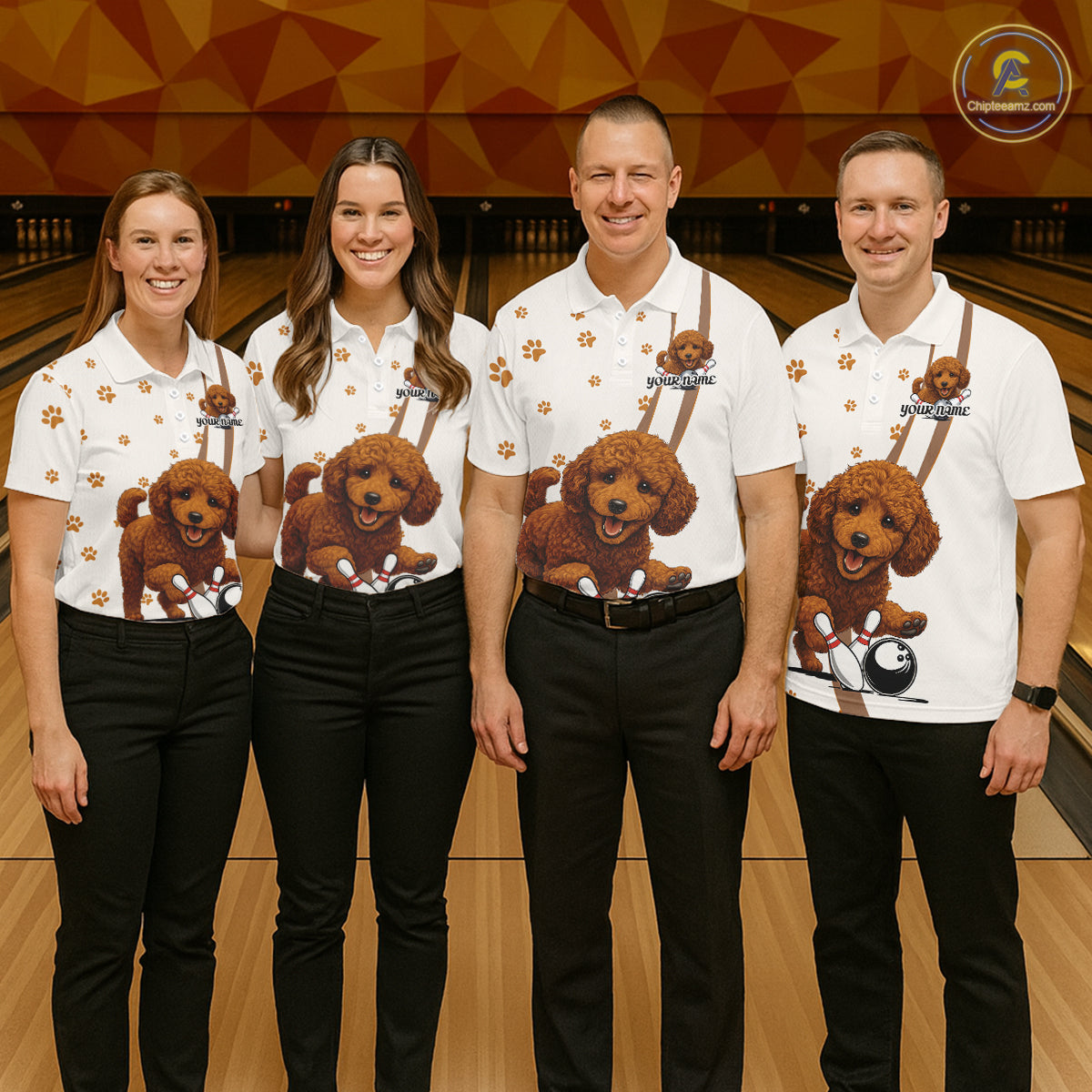 Custom Funny Poodle Dog Men Bowling Team Shirt, Dog Lovers Bowling Uniform IPHW10212