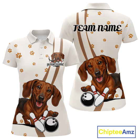Custom Funny Dachshund Dog Women Bowling Team Shirt, Dog Lovers Bowling Uniform IPHW10213
