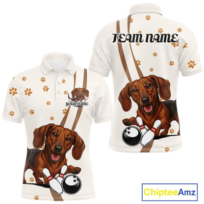 Custom Funny Dachshund Dog Men Bowling Team Shirt, Dog Lovers Bowling Uniform IPHW10213