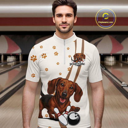 Custom Funny Dachshund Dog Men Bowling Team Shirt, Dog Lovers Bowling Uniform IPHW10213