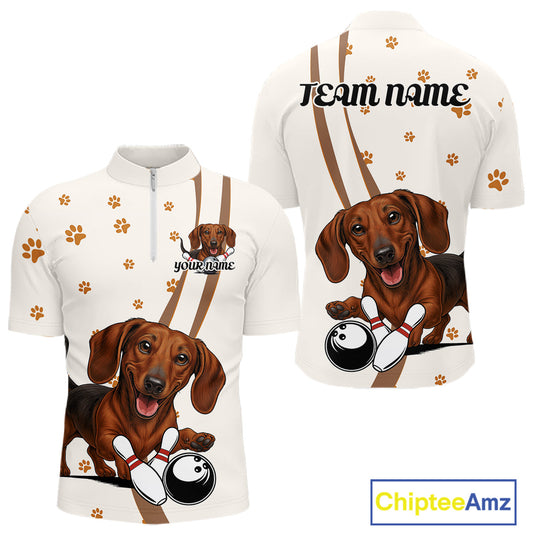 Custom Funny Dachshund Dog Men Bowling Team Shirt, Dog Lovers Bowling Uniform IPHW10213