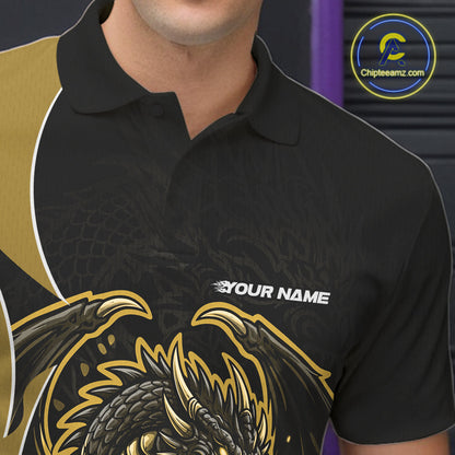 Custom Yellow Fire Dragon Bowling Jerseys, Dragon Bowling Team Men Polo Shirt IPHW10367