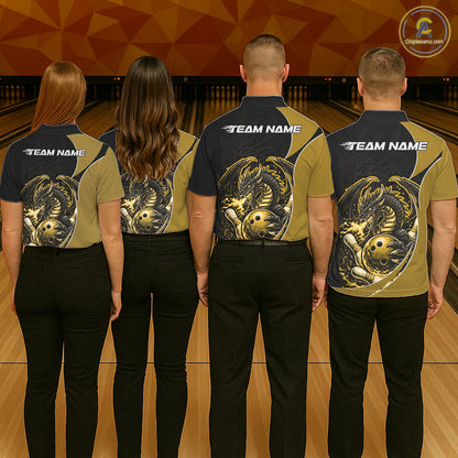 Custom Yellow Fire Dragon Bowling Jerseys, Dragon Bowling Team Men Polo Shirt IPHW10367