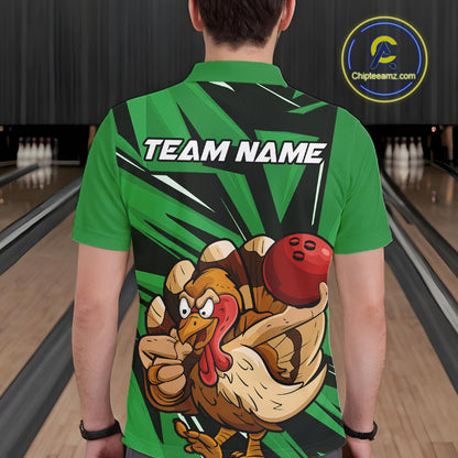 Custom Funny Turkey Bowling Shirts For Men, Green Thanksgiving Bowling Shirt Team Uniform IPHW10677