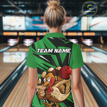 Load image into Gallery viewer, Custom Funny Turkey Bowling Shirts For Women, Green Thanksgiving Bowling Shirt Team Uniform IPHW10677