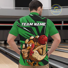 Load image into Gallery viewer, Custom Funny Turkey Bowling Shirts For Men, Green Thanksgiving Bowling Shirt Team Uniform IPHW10677