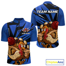 Load image into Gallery viewer, Custom Funny Turkey Bowling Shirts For Men, Blue Thanksgiving Bowling Shirt Team Uniform IPHW10678