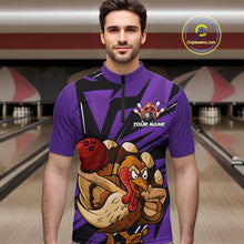 Load image into Gallery viewer, Custom Funny Turkey Bowling Shirts For Men, Purple Thanksgiving Bowling Shirt Team Uniform IPHW10679