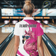Load image into Gallery viewer, Custom Funny Hot Pink Flamingo Bowling Women Polo Shirt, Bowling League Bowlers Outfit IPHW10680