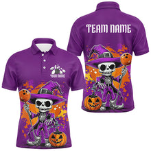 Load image into Gallery viewer, Custom Purple Funny Halloween Skeleton Bowling Shirts For Men, Bowling Team Outfits IPHW7650