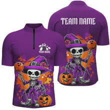 Load image into Gallery viewer, Custom Purple Funny Halloween Skeleton Bowling Shirts For Men, Bowling Team Outfits IPHW7650