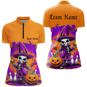 Orange And Purple Custom Funny Halloween Bowling Shirts Formen, Halloween Bowling Outfits IPHW7652