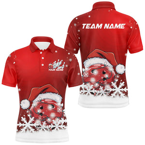 Red Snowflake Custom Christmas Bowling Shirts For Men, Santa Bowling Team Outfit Bowler Shirt IPHW7864