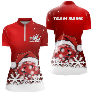 Red Snowflake Custom Christmas Bowling Shirts For Women, Santa Bowling Team Outfit Shirt IPHW7864